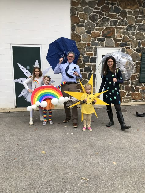 Weather Channel Costume, Snow Storm Costume, Lightning Halloween Costume, Family Weather Costume, Weather Family Costume, Rain Drop Costume, Weather Costumes Group, Weather Man Costume, Meteorologist Costume