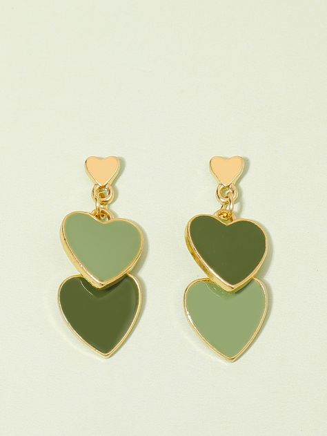 Green Earrings Aesthetic, Aisha Aesthetic, Shein Earrings, Embellished Fashion, Retro Earrings, Quirky Earrings, Earrings Aesthetic, Green Accessories, Heart Decor