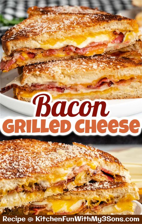 Bacon Grilled Cheese Recipes, Bacon Grilled Cheese Sandwich, Bacon Grill, Sandwhich Recipes, Best Sandwich Recipes, Bacon Grilled Cheese, Gourmet Grilled Cheese, Cheese Sandwich Recipes, Best Grilled Cheese