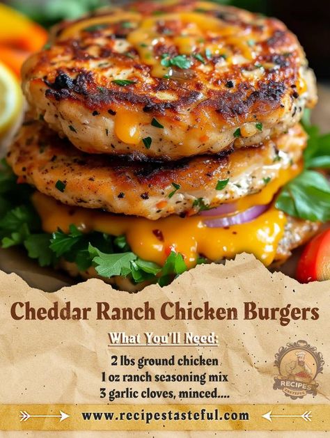 Chicken Ranch Burgers, Ranch Seasoning Mix Recipes, Cheddar Ranch Chicken, Chicken Burger Patties, Ranch Burgers, Chicken Burgers Recipe, Plain Bread, Cheddar Chicken, Ranch Seasoning Mix