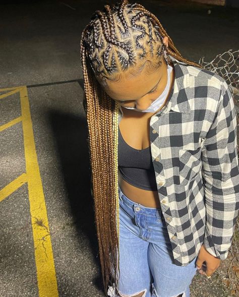 Straight Backs With Knotless In The Back, La Hairstyles, Braids With Braids, Braids W Beads, Braids Going Back, S Braids, Straight Backs, Hair Braid Designs, Sleek Braid