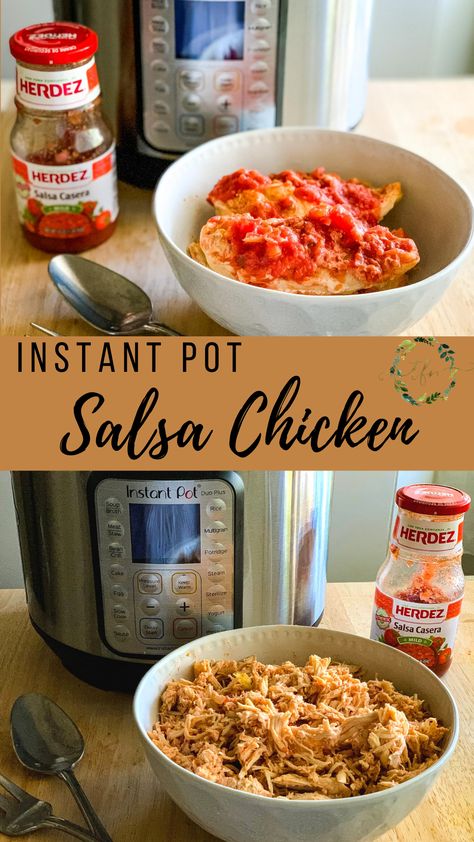 This simple Salsa Chicken recipe uses only 2 ingredients and is ready in minutes thanks to the Instant Pot. Shred the Salsa Chicken and use it for other meals like tacos, nachos, and chicken enchiladas. #chicken #instantpot #salsachicken #easydinner Instant Pot Salsa Chicken, Salsa Chicken Recipe, Instant Pot Salsa, Easy Salsa, Salsa Chicken, Healthy Instant Pot Recipes, Mexican Chicken, Instant Pot Dinner Recipes, Easy Instant Pot Recipes