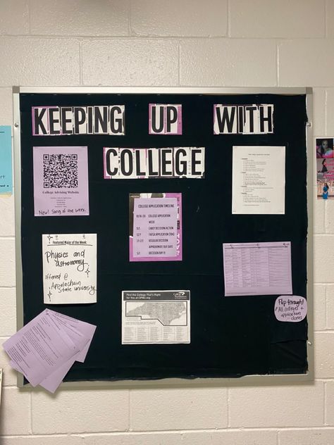 This includes a checklist for college applications, college application timeline, list of colleges in the state and their deadlines, college major of the week, and QR code to the school’s college advising website Checklist For College, College Advising, College Orientation, College Major, College Majors, College List, School S, College Application, The School