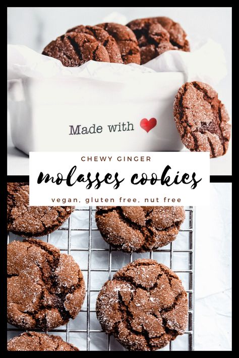 Gluten Free Molasses Cookies, Vegan Ginger Molasses Cookies, Gluten Free Ginger Cookies, Vegan Molasses Cookies, Gluten Free Ginger Snaps, Chewy Ginger Molasses Cookies, Soft Ginger Cookies, Vegan Gluten Free Cookies, Molasses Recipes