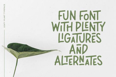 Leafy Plant Fun Typeface by Wandery Supply on @creativemarket Graphic Design Plants, Nature Typeface, Typo Packaging, Leaf Graphic Design, Fun Typeface, Autumn Creative, Fresh Typography, Fresh Logo Design, Lemon Jam