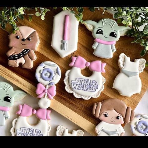 Starwars Baby Shower Ideas Girl, Star Wars Baby Shower Cookies, Star Wars First Birthday Girl, Princess Leia Baby Shower Ideas, Gender Reveal Ideas Star Wars, Starwars Baby Shower Ideas, Star Wars Baby Shower Ideas Girl, Star Wars Baby Announcement, Star Wars Baby Shower Ideas