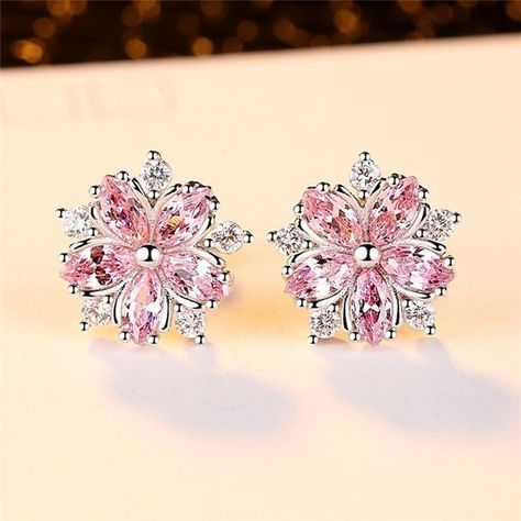 Small Flower Earrings, Pink Sakura, Sakura Flower, Stil Elegant, Pink Topaz, Cz Stud Earrings, Bff Gifts, Zirconia Earrings, Flower Earrings Studs