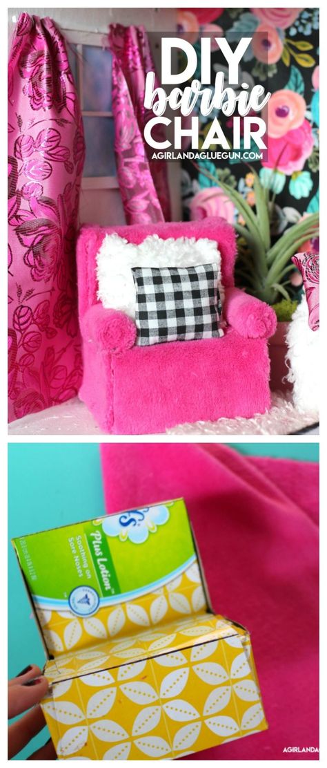 Barbie Couch and chair DIY! - A girl and a glue gun Barbie Couch, Barbie House Furniture, Diy Barbie House, Chair Diy, Chair Couch, Couch Diy, Doll Furniture Diy, Diy Barbie Clothes, Diy Barbie Furniture