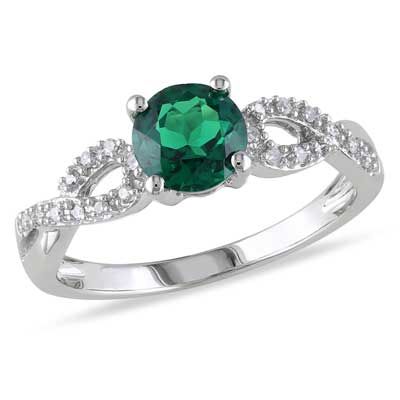 Emerald and Diamond Accent Ring in 10K White Gold Emerald Fashion, Infinity Diamond Ring, Infinity Engagement Ring, Emerald And Diamond Ring, Lab Created Emerald, Infinity Ring, Twist Ring, White Gold Engagement Rings, Fashion Ring