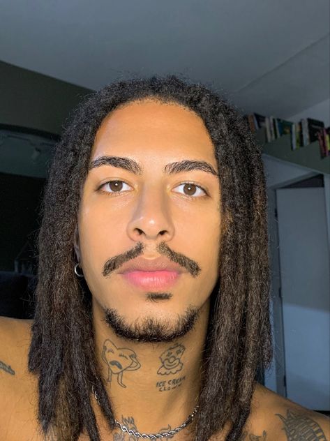 Male Faux Locs, Natural Dreads, Melanin Skin, Cute Dreads, Dreadlock Hairstyles For Men, Oval Face Haircuts, Beautiful Dreadlocks, Face Piercings, Black Men Hairstyles