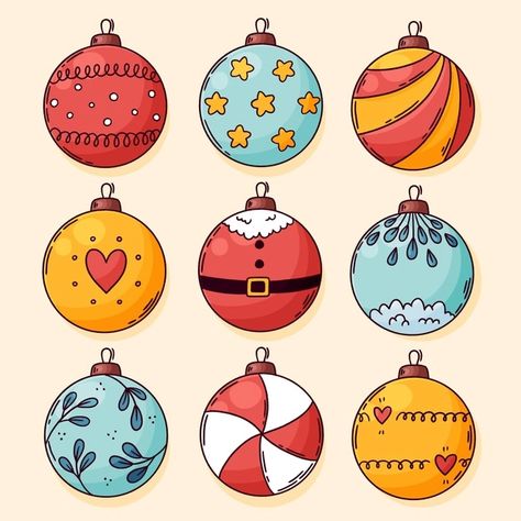 Christmas Decorations Drawings, Hand Drawn Christmas, Ornament Drawing, Christmas Ball Ornaments, Christmas Balls Decorations, Christmas Card Art, Christmas Doodles, 카드 디자인, Homemade Christmas Cards