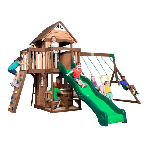 Backyard Discovery Mount Triumph All Cedar Swing Set Cedar Roof, Wooden Playset, Rock Climbing Wall, Natural Playground, Wooden Swings, Built In Grill, Swing Set, Play Set, Picnic Area