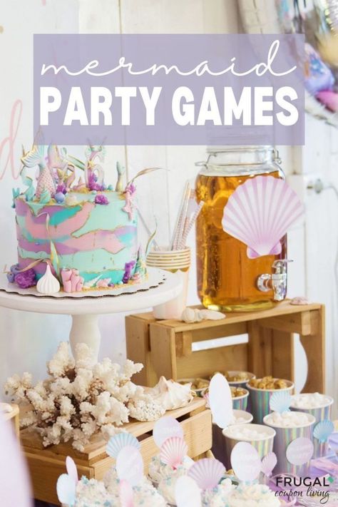 Mermaid parties are a fun theme idea for a girls’ party. Enjoy 11 girls mermaid party games & activities that will wow the kids and make a memorable day for the birthday girl and her little mermaids. Have fun with relay races, classic party games, and mermaid inspired fun for kids. Little mermaid bday party ideas for kids that keep them entertained and having a good time. #FrugalCouponLiving #littlemermiad #partygames Mermaid Sack Race, Mermaid Themed Party Games, At Home Mermaid Party, Indoor Mermaid Party Games, Backyard Mermaid Birthday Party, Diy Mermaid Birthday Party Ideas, Mermaid Party Crafts, Mermaid Games For Kids, Mermaid Party Games Activities