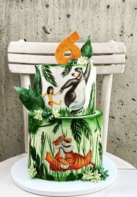 Jungle Book Birthday Cake Ideas Images (Pictures) Book Cake Design, Book Birthday Cake, Jungle Book Birthday Party, Jungle Book Cake, Jungle Book Birthday, African Cake, Jungle Book Party, Jungle Theme Cakes, Animal Birthday Cakes