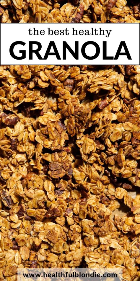 Introducing the ultimate healthy granola recipe! It's sweet, salty, chunky, nutty, and made without refined sugars. This gluten-free and dairy-free homemade granola is perfect for meal prep, breakfast, yogurt bowls, or snacking anytime! Gf Granola Recipe, Soft Granola Recipe, No Sugar Granola Recipe, Granola Recipe Without Honey, Home Made Granola Recipe, Healthy Gluten Free Granola, 100 Days Of Real Food Granola, Homemade Granola With Honey, Low Sugar Granola Recipe