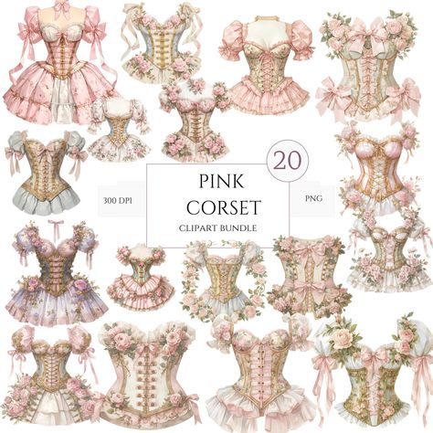 Pink Lace Up Corset, Corset Base Drawing, Corset Designs Ideas, Steampunk Fashion Art, Vintage Pin Ups, Vintage Clipart, Victorian Corset, Clipart Vintage, Fashion Illustrations Techniques