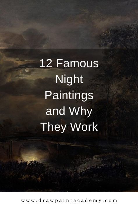 In this post, I'll feature 12 famous night paintings, discuss why they work, and provide tips for painting the night. Learn more here. #drawpaintacademy via @drawpaintacadem Famous Night Paintings, Night Scene Watercolor Painting, Most Famous Artists Paintings, Night Paintings Acrylic, Night Scape Painting, Night Time Landscape Paintings, Night Landscape Painting Acrylic, Dark Night Painting, Night Scenery Painting Moonlight