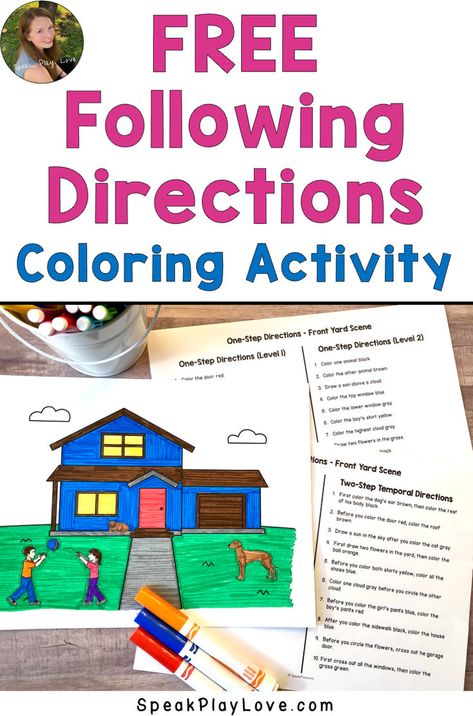 picture of free following directions coloring worksheet for speech therapy Middle School Speech Therapy, Following Directions Activities, Speech Therapy Worksheets, Coloring Worksheet, School Speech Therapy, Speech Language Activities, Slp Activities, Work Goals, Preschool Speech