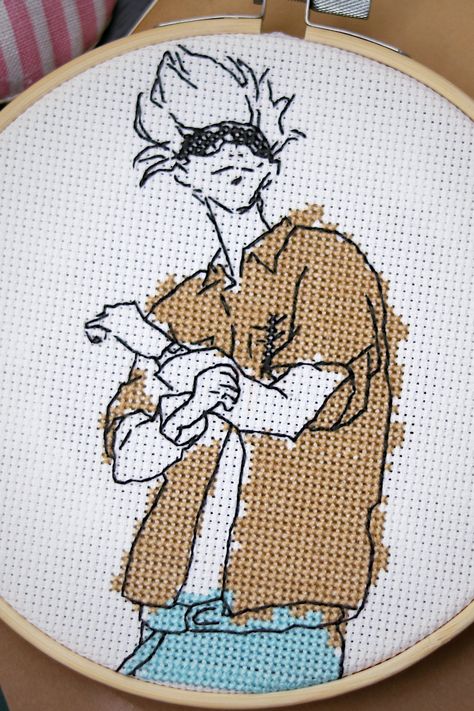 Anime Emboirdery, Cross Stitch Drawing, Anime Pixel Art Jujutsu Kaisen, Gojo Satoru Embroidery, Gojo Cross Stitch, Cross Stitch Anime Patterns, Jujutsu Kaisen Crafts, Anime Embroidery Pattern, Embroidery Anime Designs