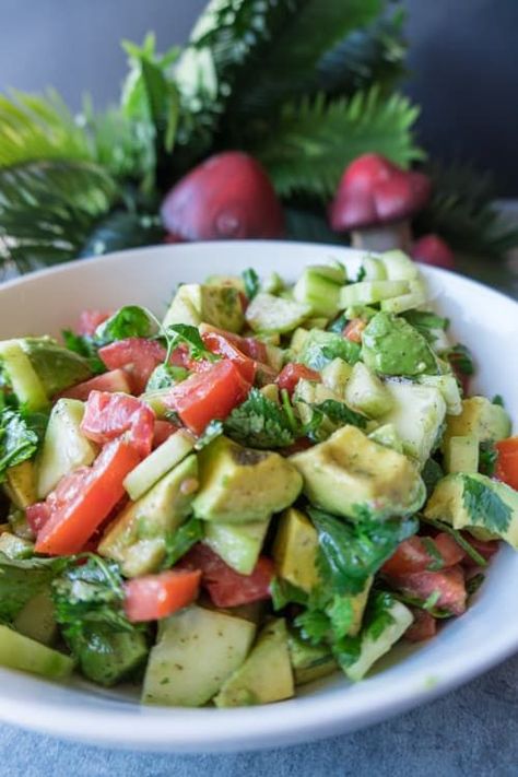 Cucumber Avocado Salad, This cucumber avocado salad is easy to make and perfect for summer! You will want to make this again and again! #cucumber #healthy #avocado #atablefulofjoy #tomatoes #summer Airplane Hacks, Salad Cucumber, Cucumber Avocado Salad, Simply Stacie, Healthy Avocado, Cucumber Avocado, Avocado Salat, Easy Homemade Recipes, Roma Tomatoes