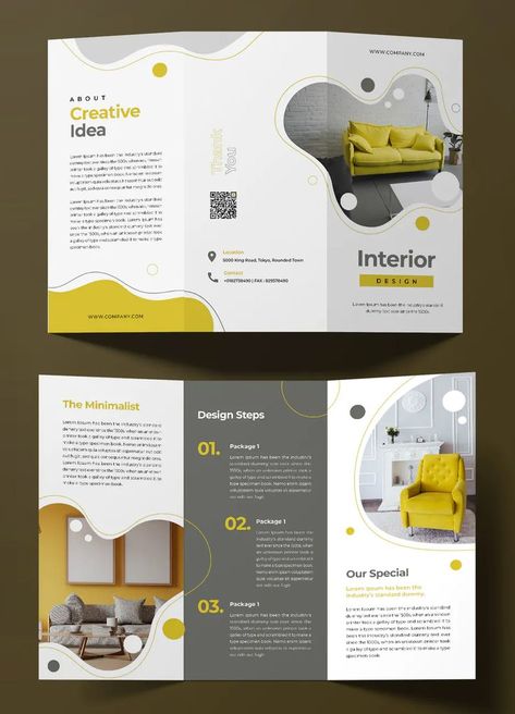 Trifold Brochure Design Layout Creative, Brochure Design Creative Graphics, Trifold Brochure Design Creative, Brochure Design Ideas, Leaflet Layout, Interior Brochures, Brochure Design Layouts, Rack Cards Design, Indesign Brochure