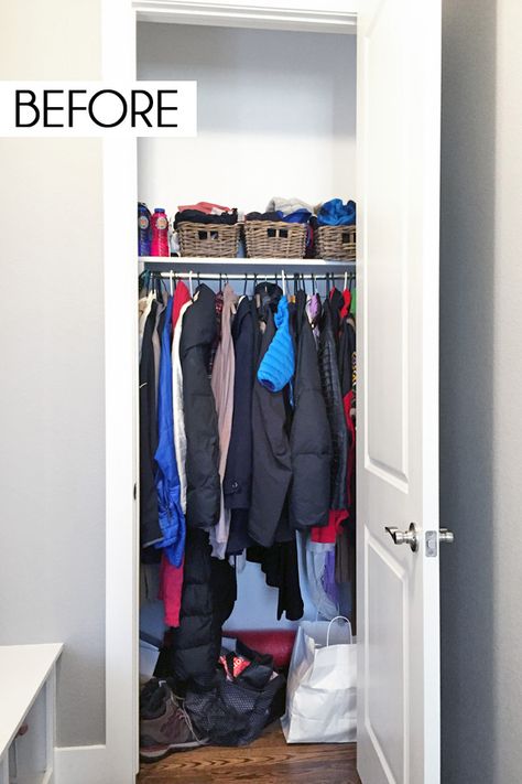 Coat Closet Design, Entry Closet Ideas, Entry Closet Organization, Coat Closet Storage, Hall Closet Organization, Coat Closet Makeover, Coat Closet Ideas, Closet Storage Solutions, Coat Cupboard