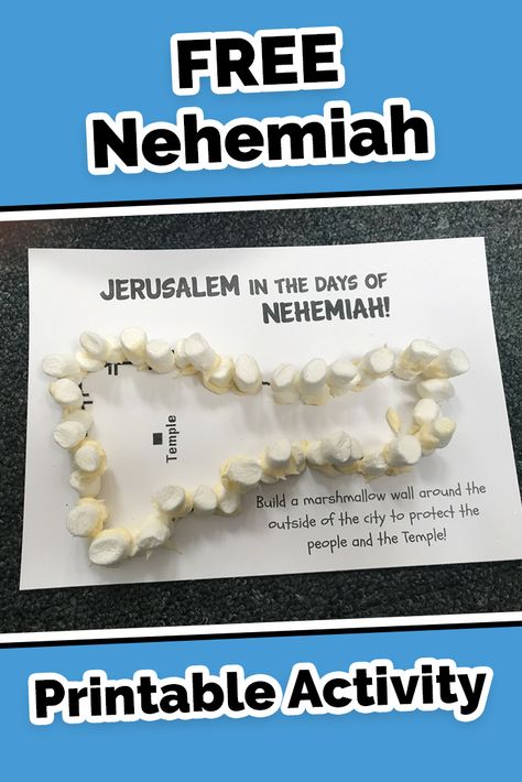 Nehemiah Bible Printable activity sheet and craft idea for children. Using marshmallows and icing to make a yummy mess and a picture of the walls of Jerusalem! Nehemiah Coloring Page, Nehemiah Building The Wall Craft, Nehemiah Bible Craft, Nehemiah Crafts For Kids, Nehemiah Rebuilds The Wall Craft, Nehemiah Craft, Nehemiah Rebuilds The Wall, Bible Basket, Bible Study Activities