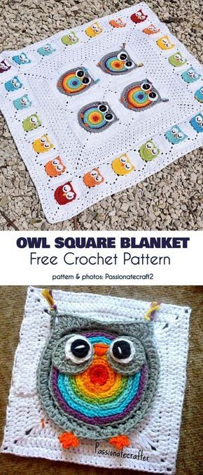 Owl Square Blanket Free Crochet Pattern #freecrochetpatterns #crochetblanket #crochetowlsquare Crochet Blanket Ideas, Knitted Blanket Squares, Crochet Owls, Owl Crochet Patterns, Owl Pattern, Tutorial Ideas, Blanket Ideas, Crochet Owl, Baby Blanket Knitting Pattern