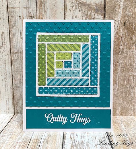 Log Cabin Quilt Cards, Patchwork Cards Paper Quilt, Quilt Pattern Cards, Quilt Cards Ideas, Quilt Cards Handmade, Quilted Cards, Patchwork Cards, Paper Quilting, Quilt Collection