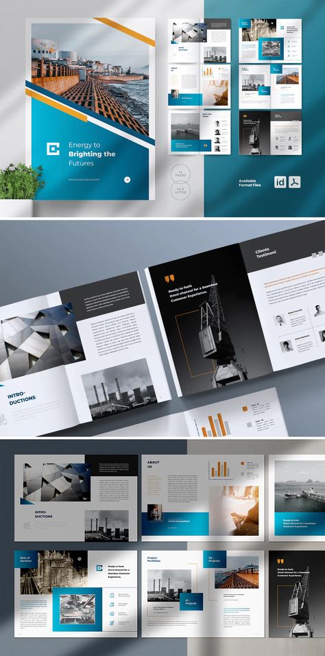 Business Brochure Template, Business Catalog Design Templates, Oil And Gas Company Profile Design, Brochure Page Design, 4 Page Brochure Design, Industrial Catalog Design, A4 Brochure Design, Industrial Brochure, Leaflet Design Template