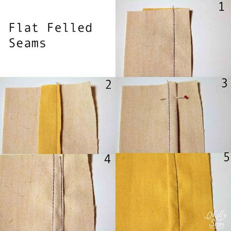 How to sew flat felled seams - How to finish seams - Melly Sews Seam Finishes, Felled Seam, Melly Sews, Teaching Sewing, Sewing Seams, Flat Felled Seam, Sewing 101, Sewing Stitches, Sewing Lessons