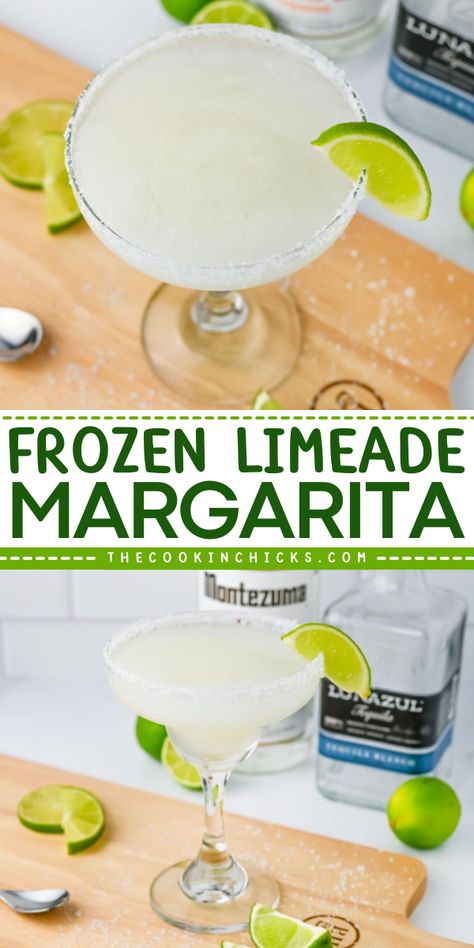 This Frozen Limeade Margarita recipe comes together using only 3 simple ingredients! Quick, easy, and perfect for warm summer days, parties, hosting, Taco Tuesday, or any other occasion! Margarita Recipes Using Frozen Limeade, Frozen Margarita Recipes Blender Limeade, Margarita Recipes Using Limeade, Margaritas With Frozen Limeade, Easy Margarita Recipes Frozen, Frozen Margarita Recipes Blender Easy, Frozen Margaritas Recipes, Limeaid Margarita Recipes, Home Made Margaritas Recipes