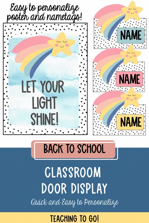 Back To School Door Ideas, School Door Ideas, Catholic Bulletin Boards, Back To School Door, Editable Name Tags, Classroom Door Displays, Classroom Door Decor, Desk Tags, Stars Classroom