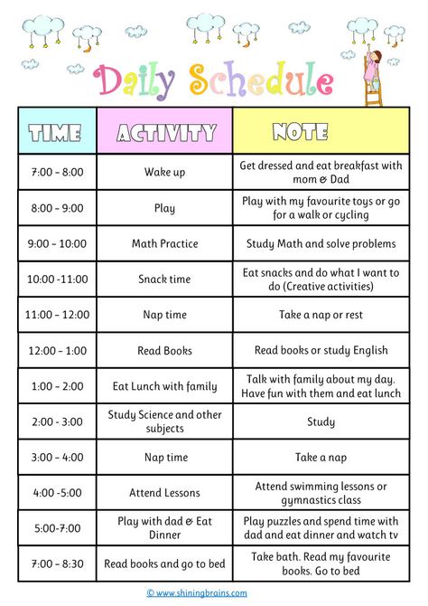 Daily Schedule for kids | Cute Editable Timetable Template | Free Printable Timetable Planner, Schedule Board, Daily Schedule Kids, Daily Schedule Printable, Timetable Template, Daily Routine Schedule, Daily Planner Printables Free, Daily Schedule Template, Study Planner Printable