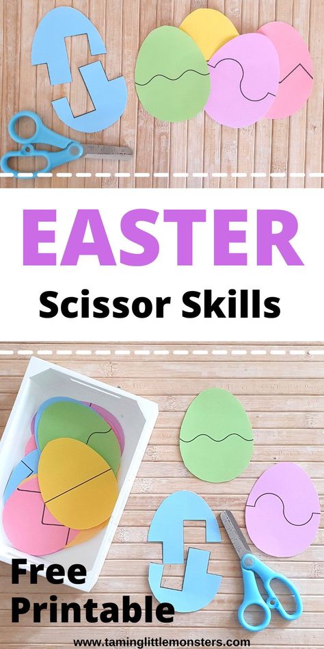 Easter Scissor Skills - Fine Motor Activity for Kids. Cut the easter eggs and develop fine motor skills. Perfect for toddlers and preschoolers. #easter #finemotor #freeprintable #toddler #preschool Ecfe Ideas, Easter Activities For Preschool, Easter Lessons, Easter Crafts Preschool, Fine Motor Activities For Kids, Fine Motor Activity, Easter Preschool, Easter Activities For Kids, Nursery Activities