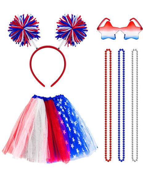 PRICES MAY VARY. 🧡【4th of July Patriotic Set Women Costume Accessories】 You will get 1 Red White Blue Tutu, 1 piece Headbopper, 1 piece Star Sunglasses, 3 piece Necklaces. The fourth of July outfits that will shine at your party, they are the perfect costume accessories for 4th of July Independence Day. Wearing it for patriotic parades can make you on stand out of crowds. 🧡【Fourth of July Tutu Skirt】The 4th of July tutus skirt outfit is made of quality polyester and tulle with fine workmanship Patriotic Spirit Day Outfit, American Flag Party, Audition Outfit, Patriotic Costumes, Fourth Of July Outfits, Tutu Skirt Outfit, Star Sunglasses, Tutu Women, Patriotic Accessories