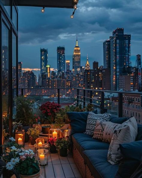 COZY 🏡 | 🕯🌃✨️ COZY 🏡 | Facebook Cozy Night In, Cozy Home Exterior, Calm Images, Cozy Balcony, House Balcony, Warm Home Decor, New York City Apartment, Room Garden, Outdoor Seat