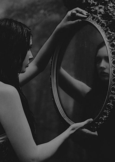 Mirror Photography, Gothic Fairy, Ange Demon, Mirror Mirror On The Wall, Mirror Reflection, Mirror On The Wall, Ap Art, Anatomy Reference, Black And White Portraits