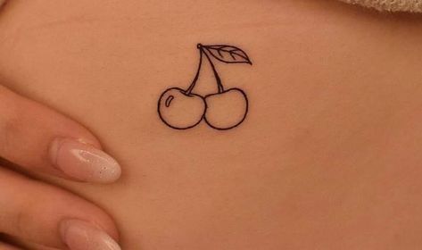 Outline Cherry Tattoo, Single Cherry Tattoo, Matching Cherry Tattoos, Cherry Tattoo On Bum For Women, Fine Line Cherry Tattoo, Cherry Tattoo Stencil, Handle With Care Tattoo, Small Cherry Tattoo, Cherry Tattoo Design