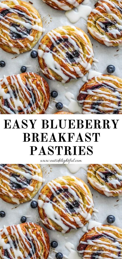 Iced blueberry breakfast pastries on parchment paper Chocolate Chip Danish Recipe, Yeast Danish Recipe, How To Make Danishes, Make Ahead Breakfast Pastries, How To Make A Danish, Blueberry Breakfast Pastry, Make Ahead Pastries, Danish Breakfast Traditional, Beginner Pastry Recipes