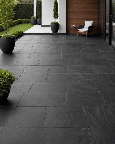 35 Modern Patio Tiles People Are Getting Right Now – ToolzView Backyard Patio Flooring Ideas, Tiled Terrace Patio, Slate Tile Floor Outdoor, Porch Floor Tiles Entrance, Modern Patio Floor Ideas, Balcony Floor Tiles Design, Outdoor Porcelain Tile Patio Ideas, Outdoor Floor Tiles Design Front Porches, Large Square Tile Floor