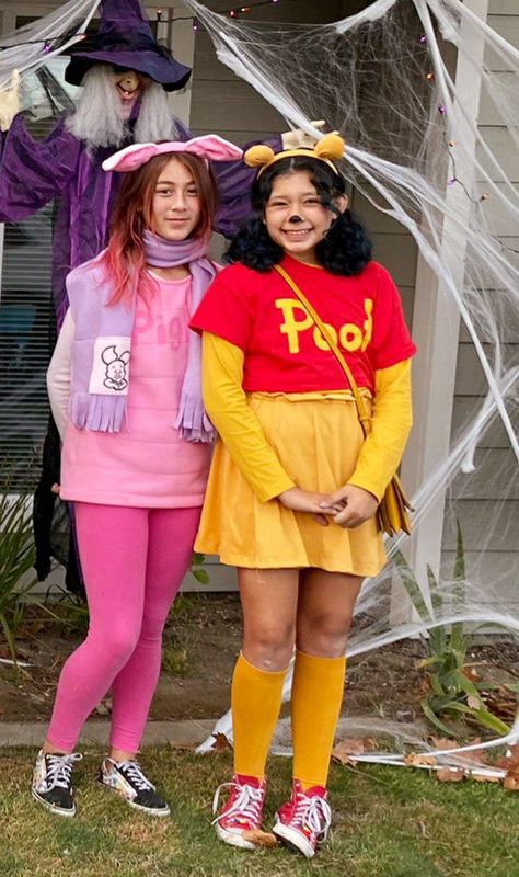 Whinney Pooh Costumes, Piglet Makeup Winnie The Pooh, Diy Piglet Costume Women, Winnie The Pooh Costume Women, Winnie The Pooh And Piglet Costume, Piglet Costume Women, Easy Office Halloween Costumes, Winnie Pooh Costume, Halloween Costumes Winnie The Pooh