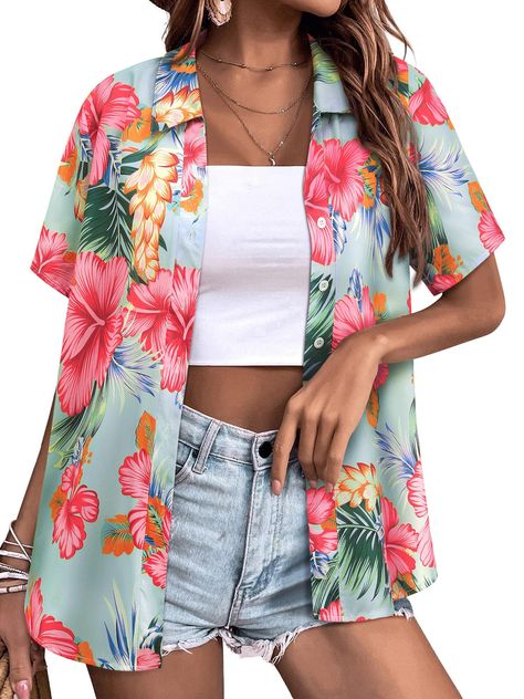 PRICES MAY VARY. Material: This Hawaiian Shirts for Women is Made of 100% Polyester, Which is Super Soft and Comfy, Skin-friendly. Button Down Shirts for Women could Let You Feel Comfortable All Day Long. Features: Womens V Neck Hawaiian Shirts, Womens Short Sleeve Button Down Tops, Womens Button Down Floral Tropical Summer Shirts, Dressy Casual Beach Hawaii Shirts for Women, Trendy Flowy Summer Beach Blouse Tops. Size: Size from S to 2XL, Our Womens Button Down Hawaiian Shirts is Suitable from Hawaiian Beach Party Outfit, Hawaii Attire For Women, Tropical Shirt Outfit Women, Hawaiana Party Outfits Women, Hawaii Shirt Style Women, Hawaiian Clothes For Women, Hawaii Theme Outfit, Hawaii Outfits Party, Hawaiian Shirt Outfit Women