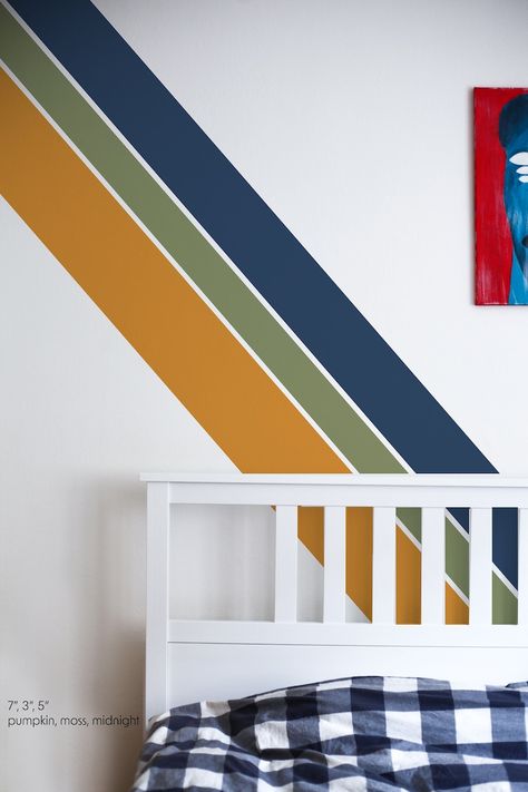 Striped Wall Border // Retro Stripes Wall Decals / Peel Stick Stripes for Bedroom, Office, Nursery, Bathroom, Hallway / Assorted Sizes - Etsy Stripe Wall Paint Ideas, Striped Bedroom Walls, Stripes Wall Paint, Striped Walls Horizontal, Kids Accent Wall, Painting Stripes On Walls, Green Boys Room, Striped Bedroom, Boy Room Paint