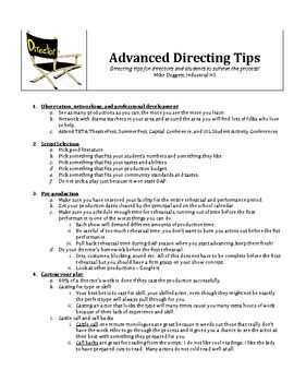 Need a little help directing a play or maybe you have been assigned to direct a play for the first time and you don't know where to start?    Maybe you're an experienced director that could use a few new tricks in your toolbox.  I have compiled an 8 page how to and tips guide for beginning and experience directors.  I created this document for a workshop I did for theatre teachers and directors a few years ago at the  Texas Educational Theatre Association convention.  Just this year I used it wi Filmmaking Tips For Beginners, Directing Film Tips, Directing Tips, Directing Theatre, Filmmaking Equipment, Cinematography Lighting, Teaching Theatre, Teaching Drama, Theatre Posters