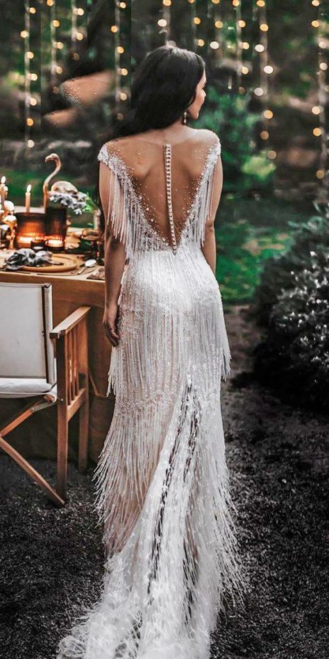 Romantic Bridal Gowns Perfect For Any Love Story ★ #bridalgown #weddingdress Fringe Wedding Dress, Old Hollywood Wedding, Story Wedding, Love Story Wedding, Hollywood Wedding, Wedding Dress Guide, Lace Fabrics, Gatsby Wedding, Dresses Simple