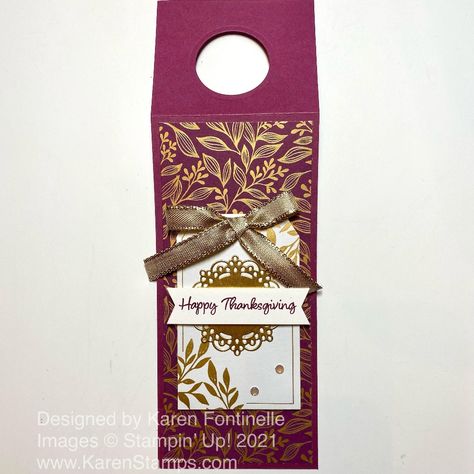 Thanksgiving, wine bottle label Stampin Up Wine Bottle Tags, Creative Thanksgiving Ideas, Wine Bottle Hanger, Thanksgiving Wine Bottle, Wine Bottle Gift Tags, Bottle Hanging, Bottle Gift Tags, Thanksgiving Wine, Wine Bottle Tags