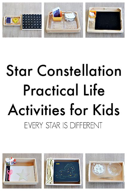 Star Constellation Practical Life Activities for Kids Space Themed Practical Life, Constellation Activities For Preschool, Stars Activities For Preschool, Space Montessori Activities, Montessori Space Activities, Constellation Activities For Kids, Star Constellations For Kids, Montessori Themes, Universe Activities