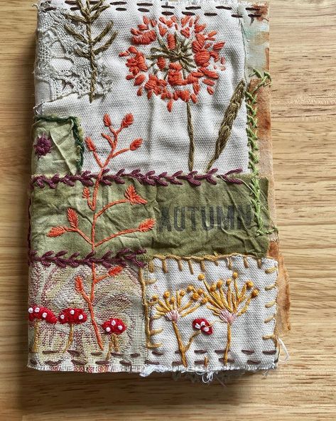 Just finished up a little slow stitched autumn journal for myself I’m so done with summer bring on autumn #autumn #slowstitching… | Instagram Slow Stitching Textile Art, Im So Done, Autumn Journal, Crazy Quilts Patterns, So Done, Fabric Books, Autumn Instagram, Fabric Book Covers, Scrap Fabric Crafts