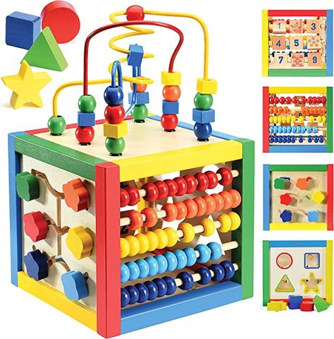 Amazon.com: Play22 Activity Cube with Bead Maze - 5 in 1 Baby Activity Cube Includes Shape Sorter, Abacus Counting Beads, Counting Numbers, Sliding Shapes, Removable Bead Maze - My First Baby Toys - Original : Toys & Games Activity Cube Baby, Stacking Cups, Counting Numbers, Play Cube, Activity Cube, Body Anatomy, Infant Activities, First Baby, Baby Toys